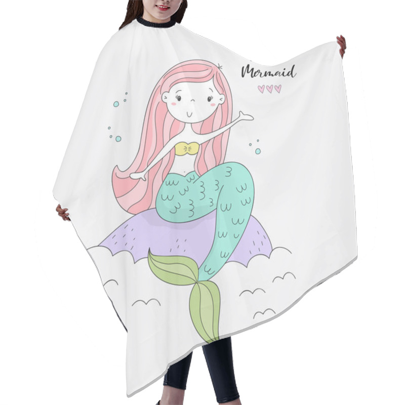 Personality  Hand Drawn Vector Illustration With Little Mermaid Cute Print Hair Cutting Cape