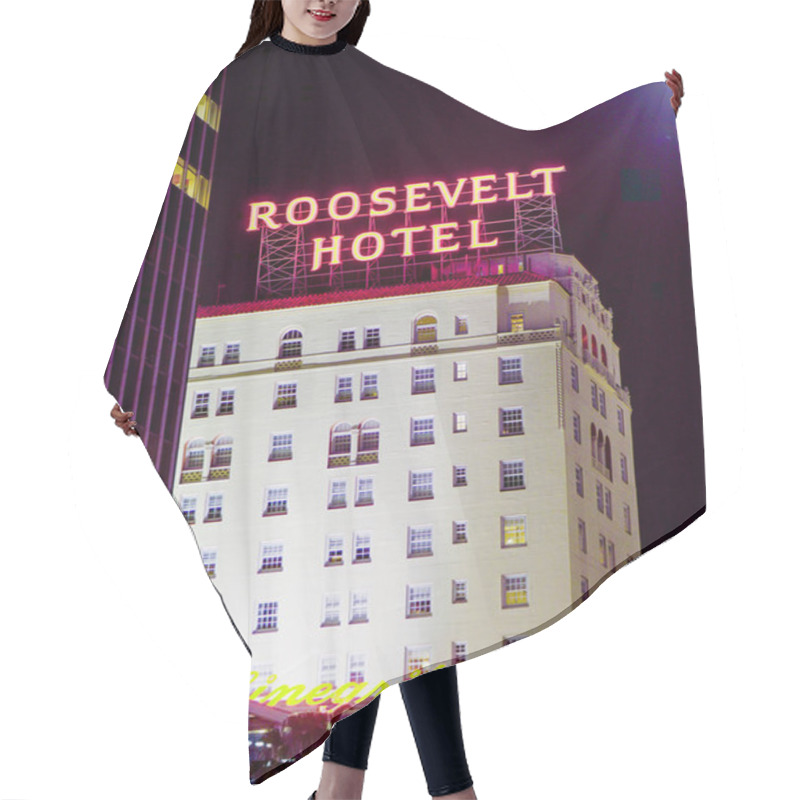 Personality  Roosevelt Hotel In Hollywood At Night - LOS ANGELES - CALIFORNIA - APRIL 20, 2017 Hair Cutting Cape