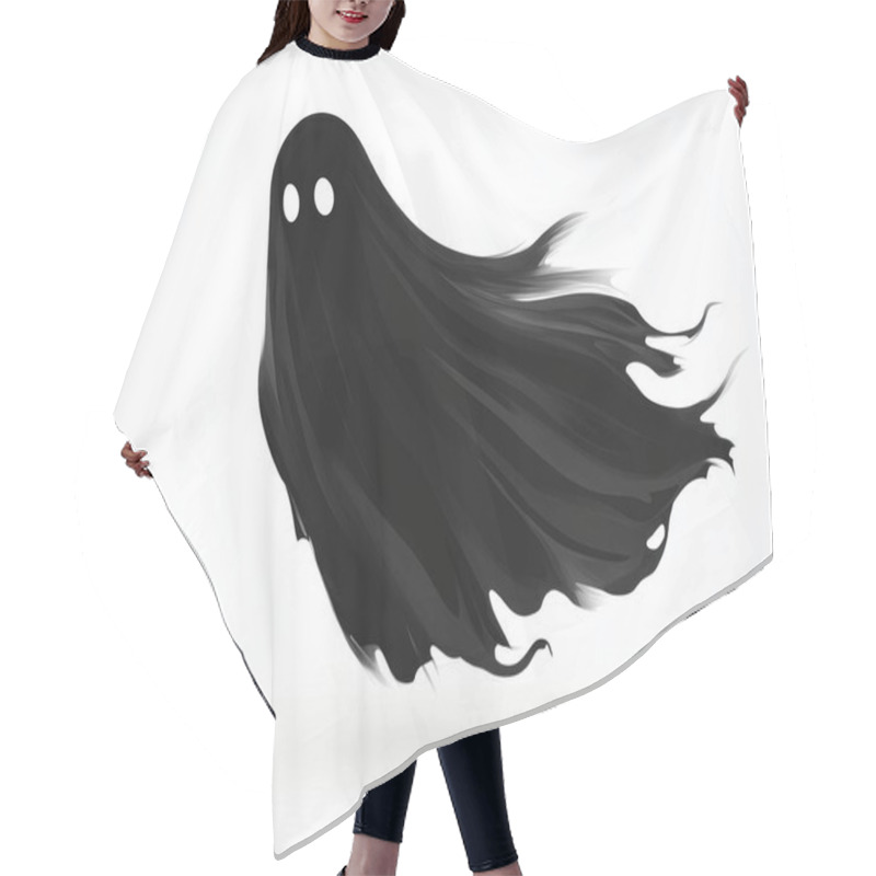 Personality  A Whimsical, Stylized Black Ghost With Flowing Hair And Bright White Eyes, Embodying A Playful Spirit. Hair Cutting Cape