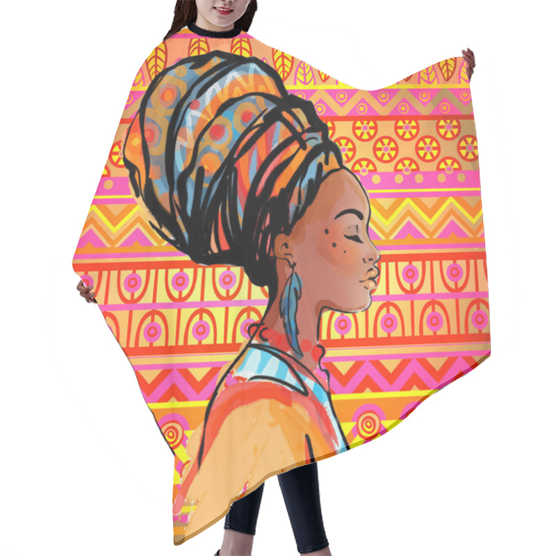 Personality  African Woman In Turban Hair Cutting Cape