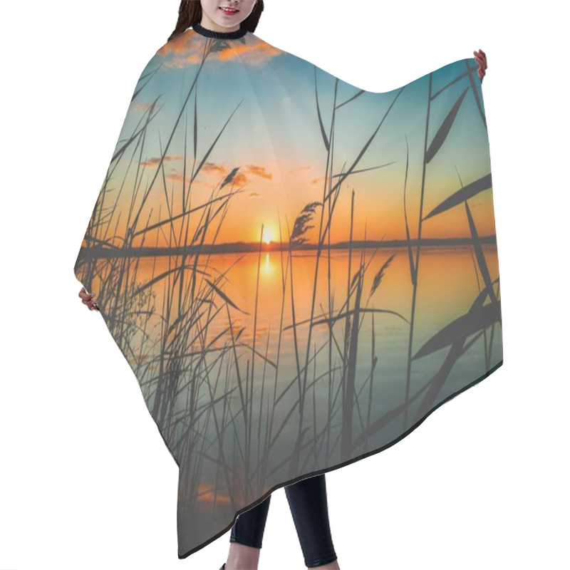 Personality  Beautiful Scenic View Of The Red Sunset Over A Lake Hair Cutting Cape