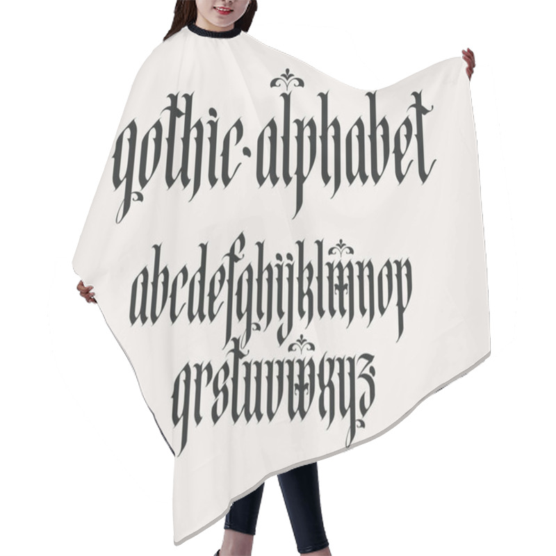 Personality  Gothic Font. Full Set Of Letters Of The English Alphabet In Vintage Style. Medieval Latin Letters. Vector Calligraphy And Lettering. Suitable For Tattoo, Label, Headline, Poster, Etc. Hair Cutting Cape