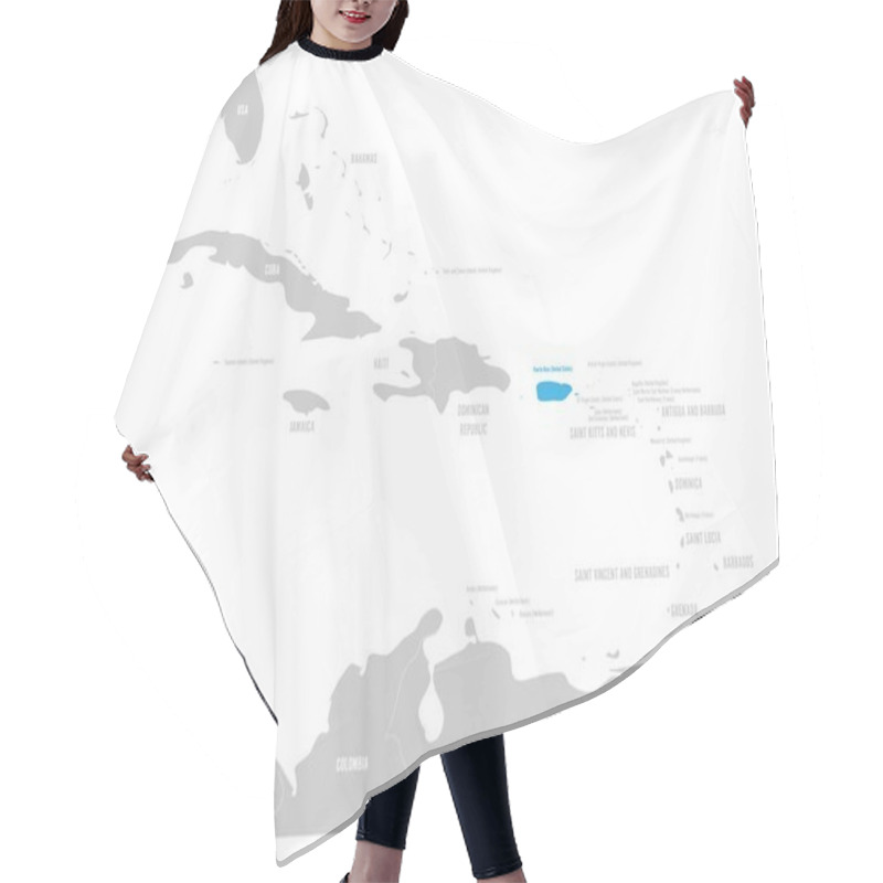 Personality  Puerto Rico Blue Marked In The Map Of Caribbean. Vector Illustration Hair Cutting Cape