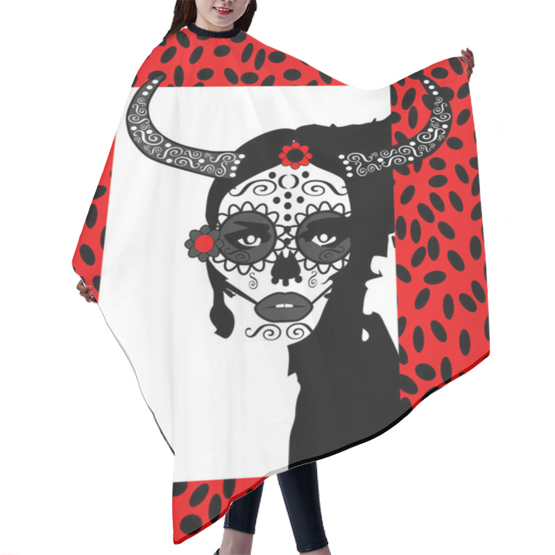 Personality  Day Of The Dead Girl With Red Flower And Horns Background Hair Cutting Cape