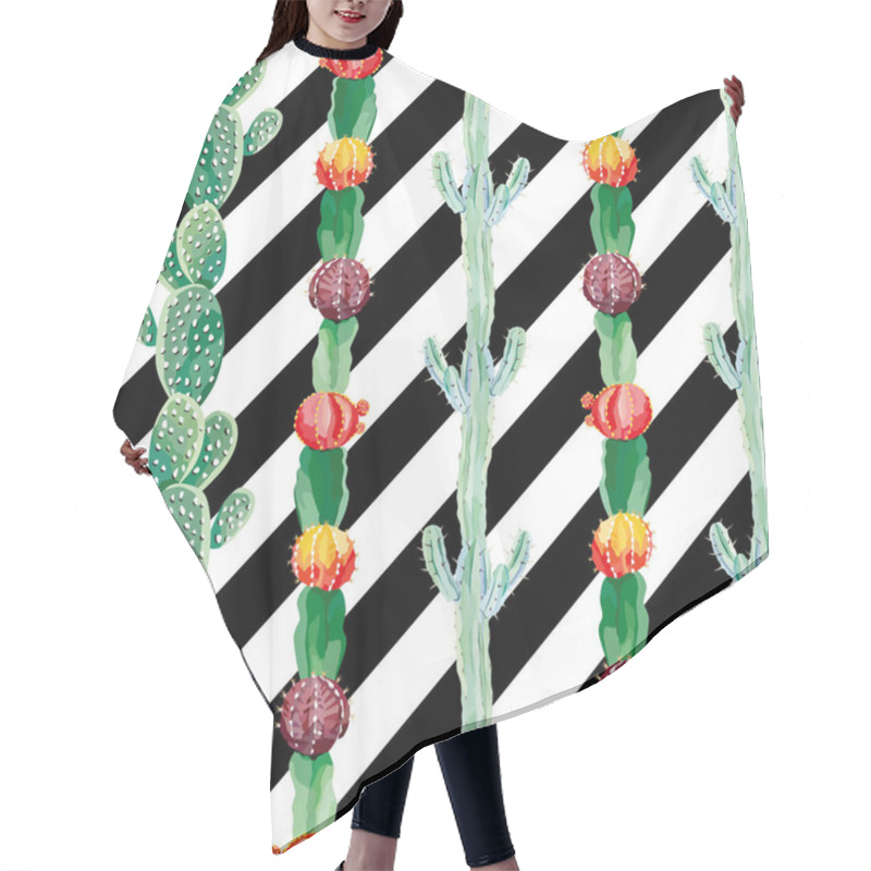 Personality  Cactus Seamless Black White Background Hair Cutting Cape