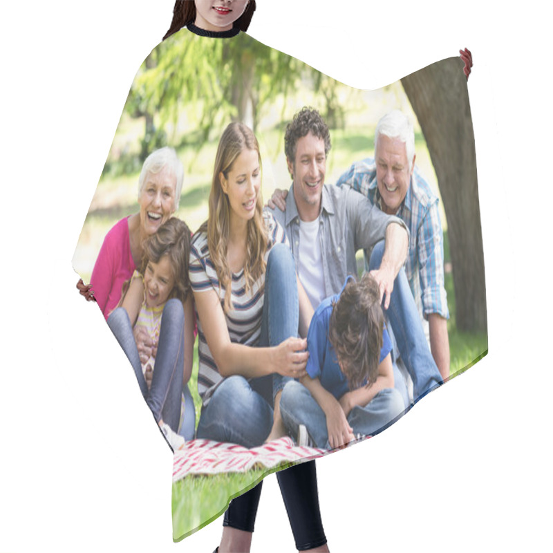 Personality  Smiling Family Having A Picnic Hair Cutting Cape