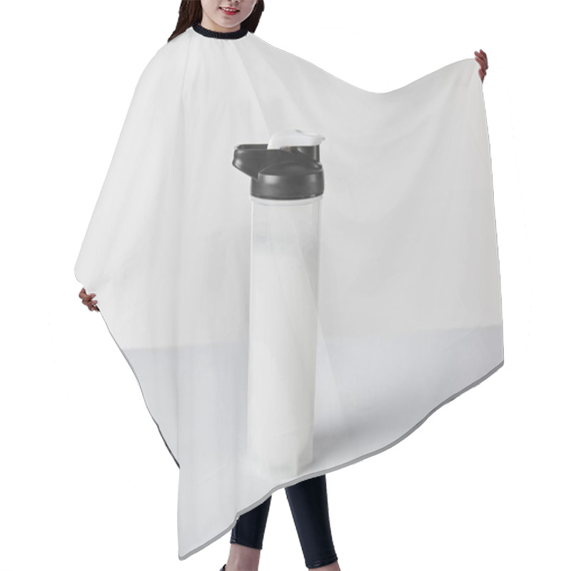 Personality  Sports Bottle With Protein Shake On White  Hair Cutting Cape