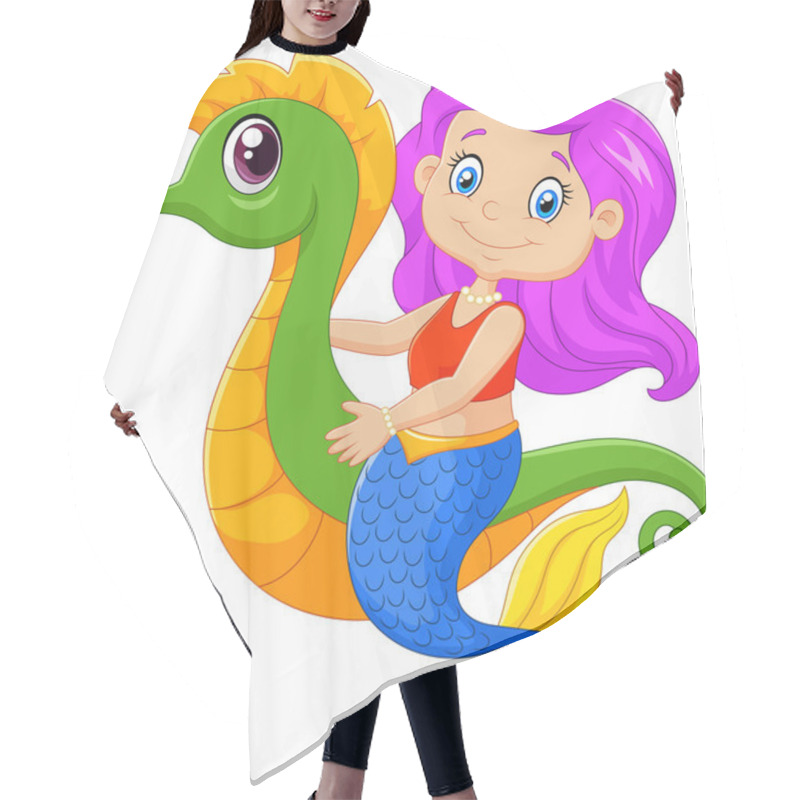 Personality  Cartoon Happy Mermaid Swimming With Seahorse Hair Cutting Cape