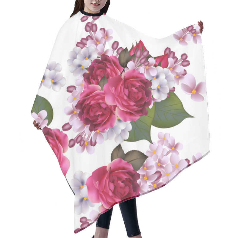 Personality  Floral Vector Seamless Wallpaper With Lilac Flowers And Roses Hair Cutting Cape