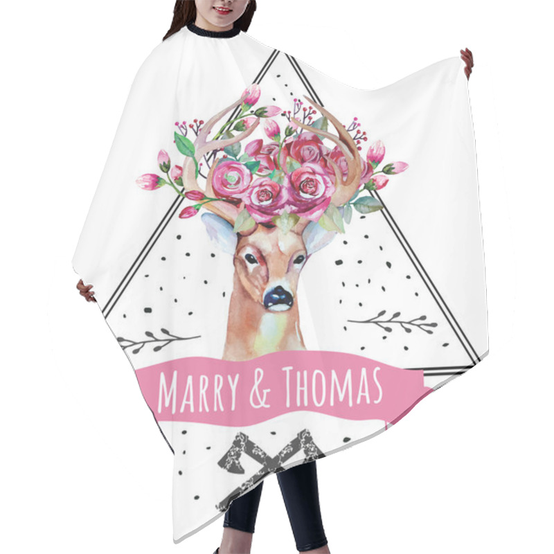 Personality  Card With Deer And Flowers Hair Cutting Cape