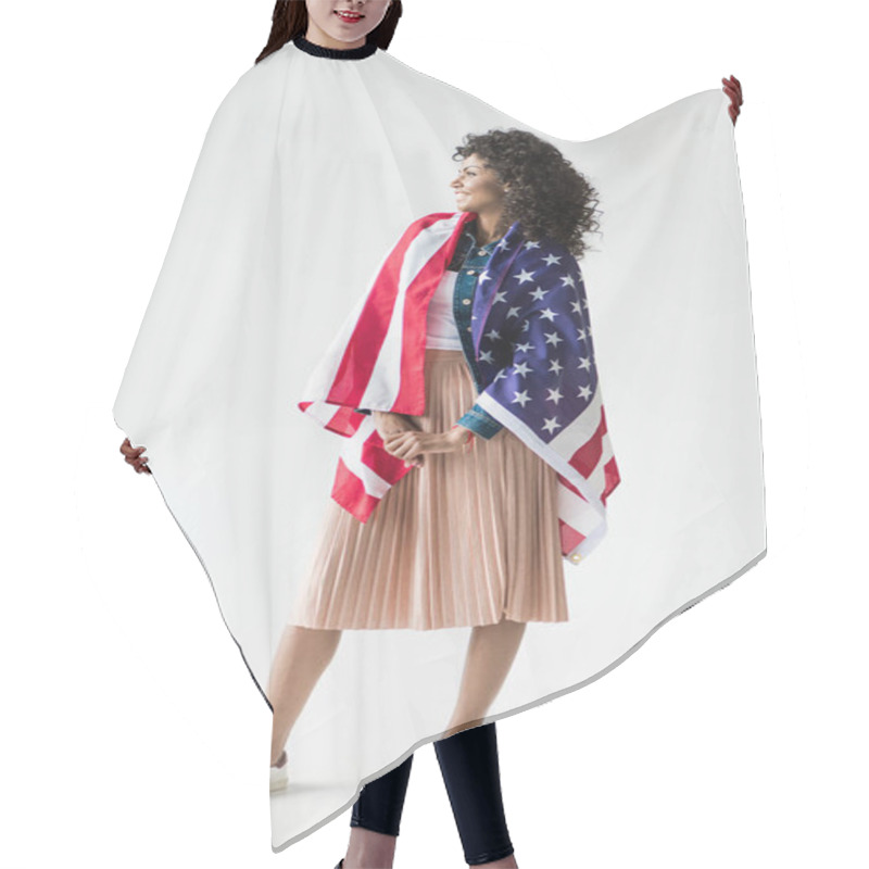 Personality  Woman Cowered With American Flag Hair Cutting Cape