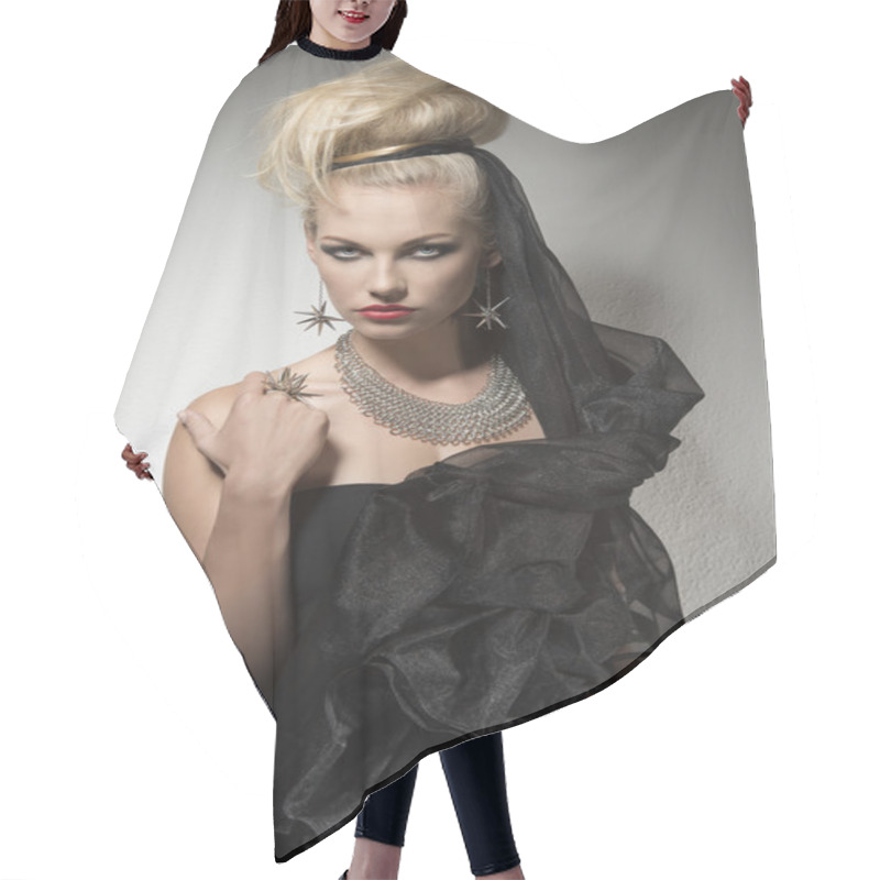 Personality  Glamour Girl With Halloween Look Hair Cutting Cape