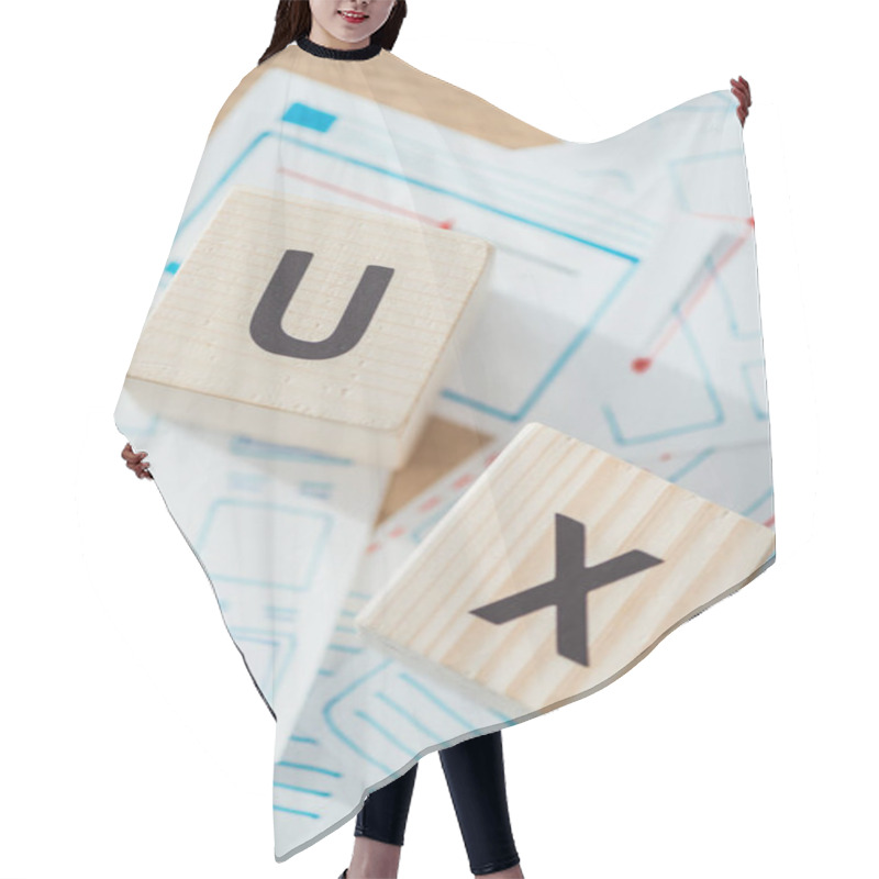 Personality  Top View Of Letter Ux On Wooden Cubes With Website Template Layouts On Table Hair Cutting Cape