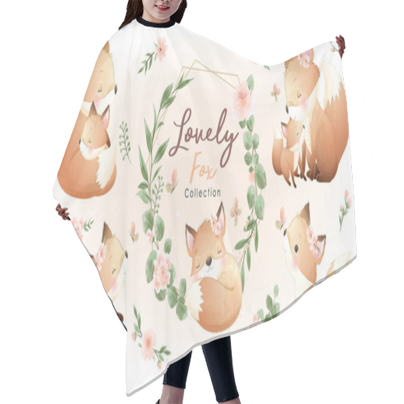 Personality  Cute Doodle Fox With Floral Collection Hair Cutting Cape