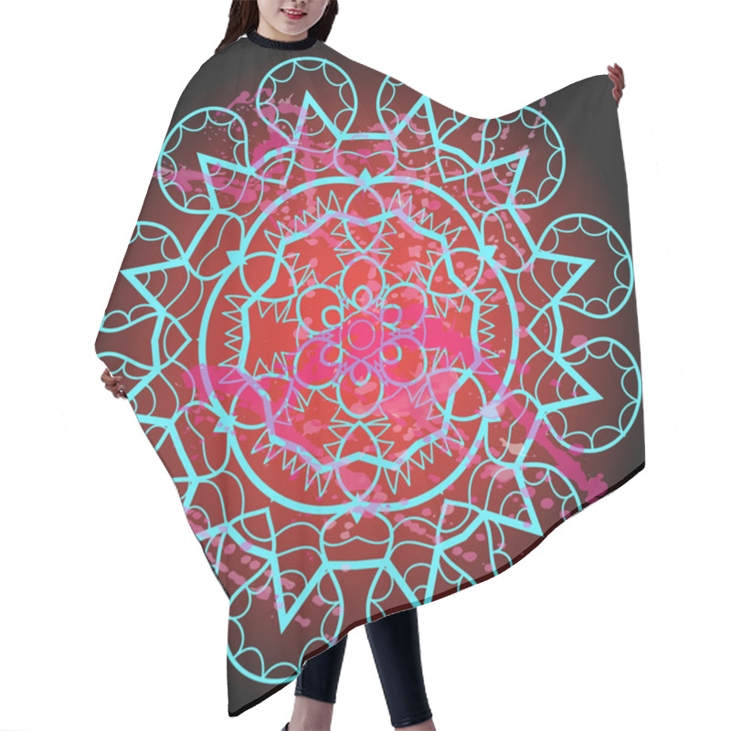 Personality  Oriental Mandala Motif Round Lase Pattern On The Violet Background, Like Snowflake Or Mehndi Paint Of Deep Pink Color Hair Cutting Cape