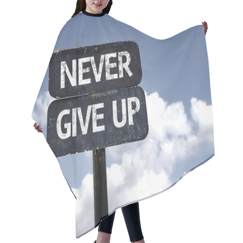 Personality  Never Give Up Sign Hair Cutting Cape