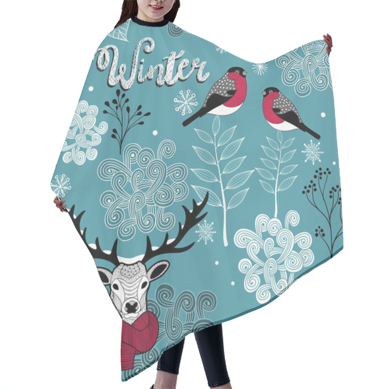 Personality   Deer, Birds And Winter Nature Pattern Hair Cutting Cape