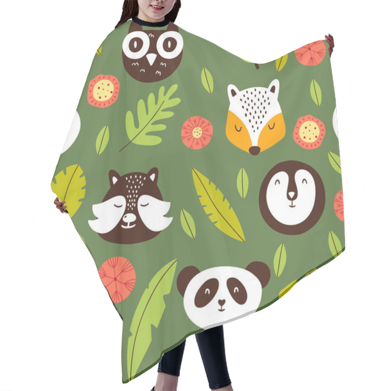 Personality  Seamless Pattern With Forest Dwellers. Scandinavian Style Flat Illustration. Perfect For Children's Textiles. Hair Cutting Cape