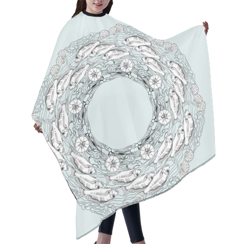 Personality  Hand Drawn Vector Ornamental Mandala Sea Themed Hair Cutting Cape