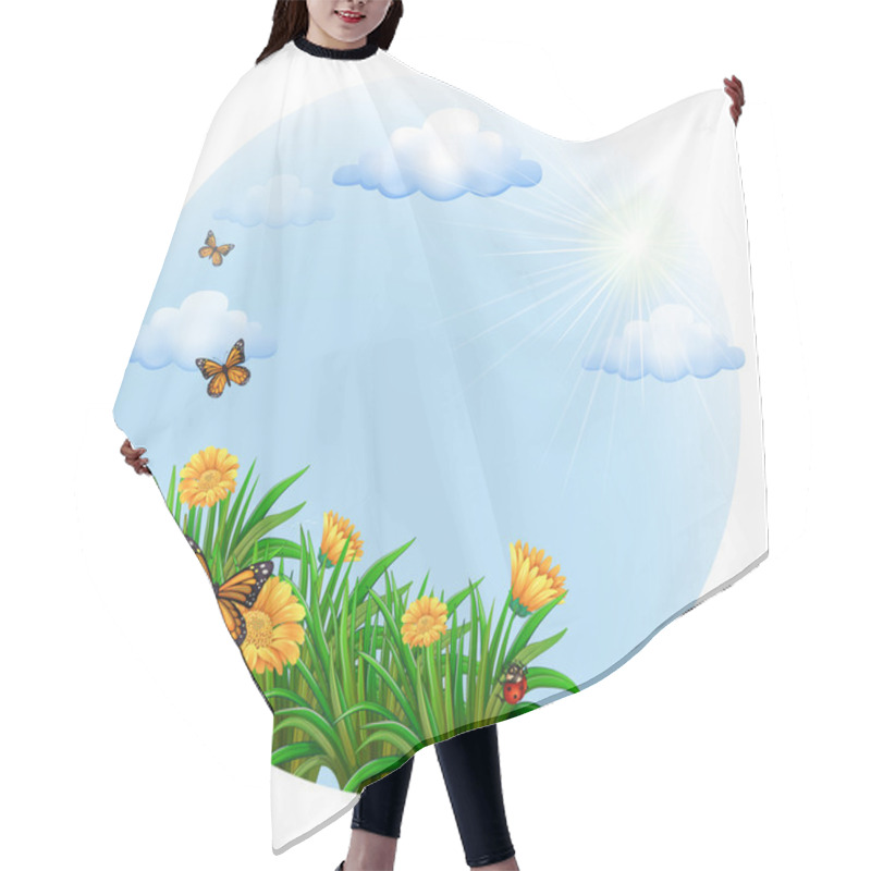 Personality  A Round Template With Blooming Flowers And Butterflies Hair Cutting Cape