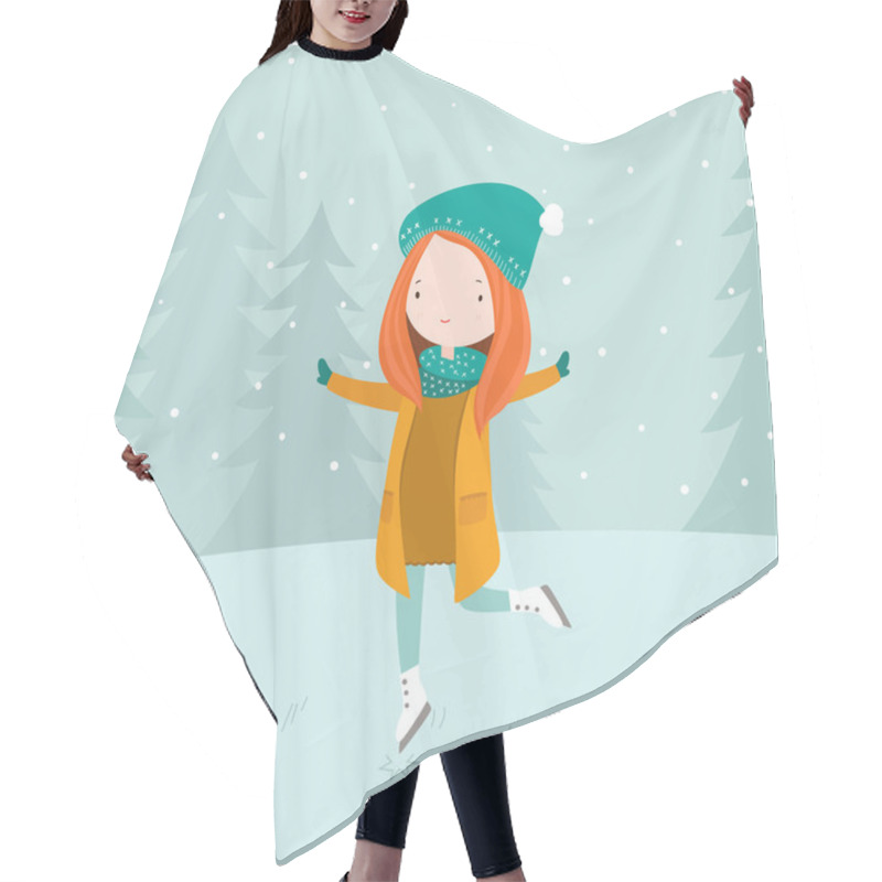 Personality  Girl Training Ice Skating Figure Hair Cutting Cape