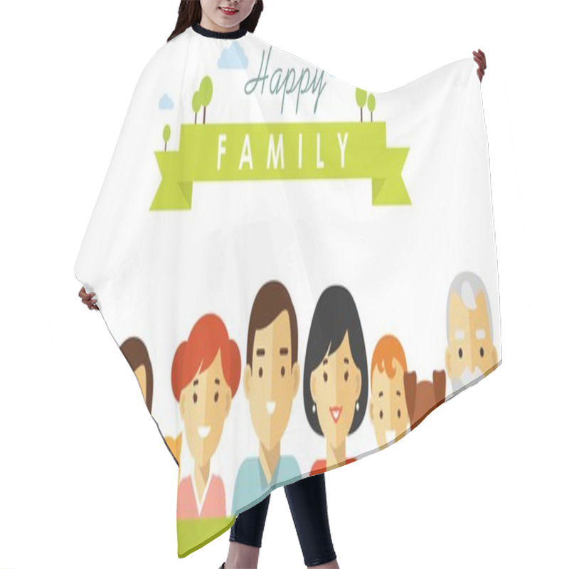 Personality  Set Of Seven Happy Family Members Portrets In Flat Style Hair Cutting Cape