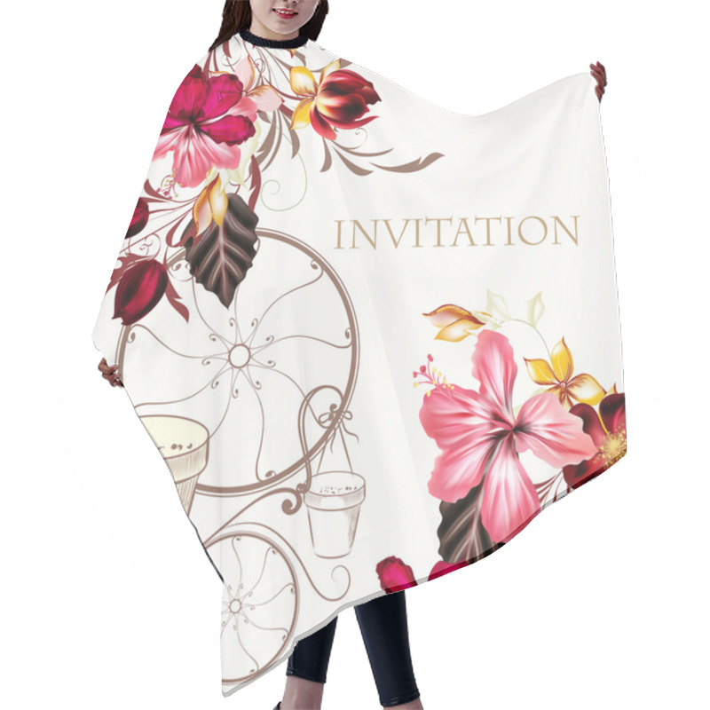 Personality  Background Or Illustration With Hibiscus Flowers In Retro Style Hair Cutting Cape