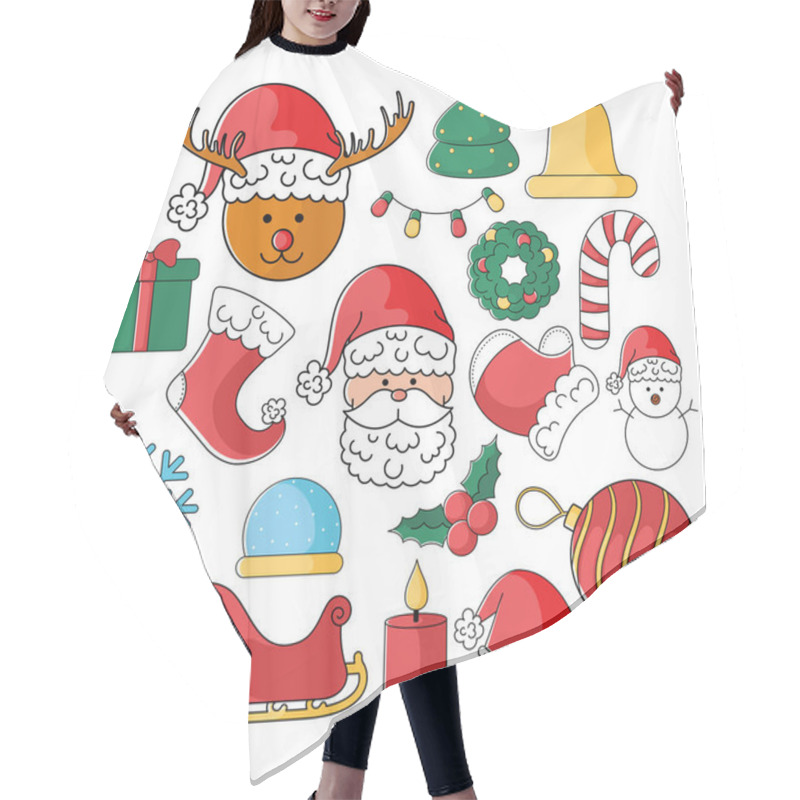 Personality  Festive Collection Of Christmas Decorations Featuring Reindeer, Santa, Snowman, And Wreath For Seasonal Designs. Vector Illustration Hair Cutting Cape