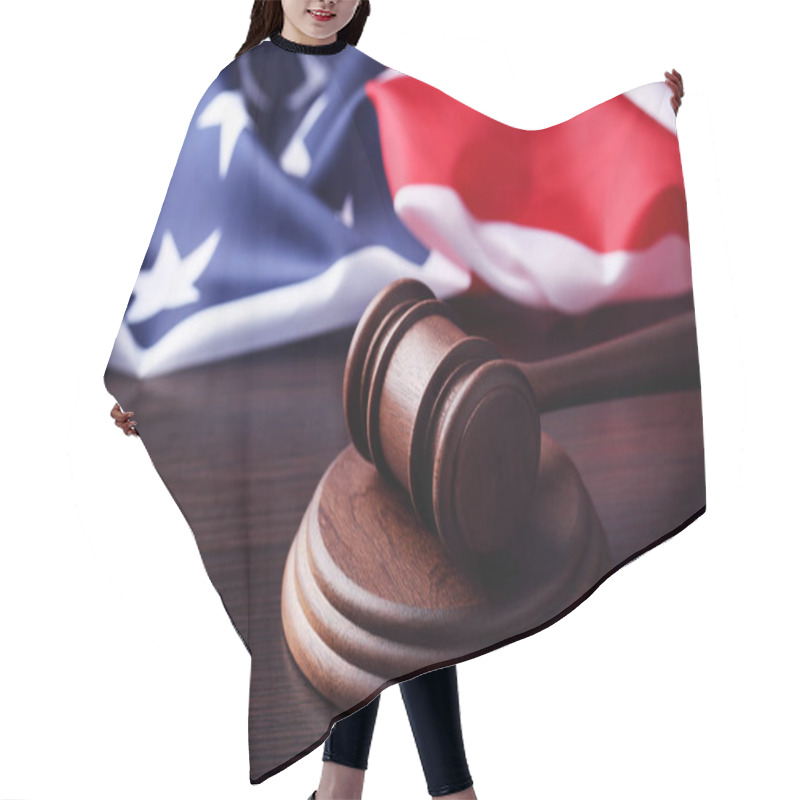 Personality  Judge Gavel With American Flag On Wooden Table Hair Cutting Cape