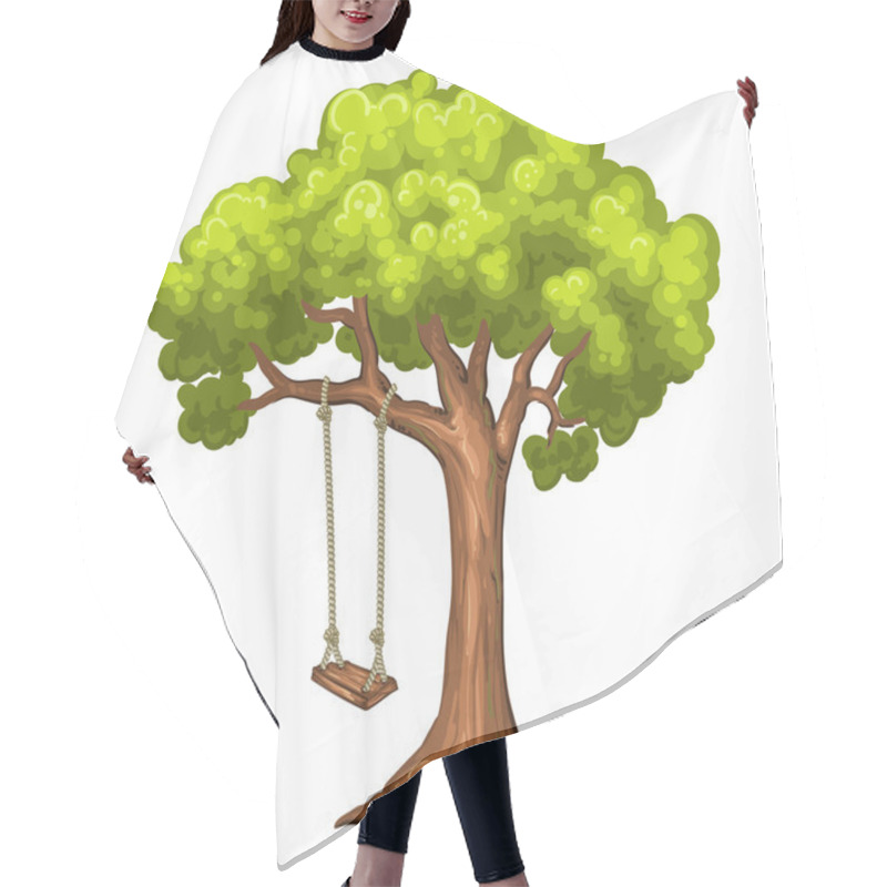 Personality  Swing On Tree In Park. Hair Cutting Cape