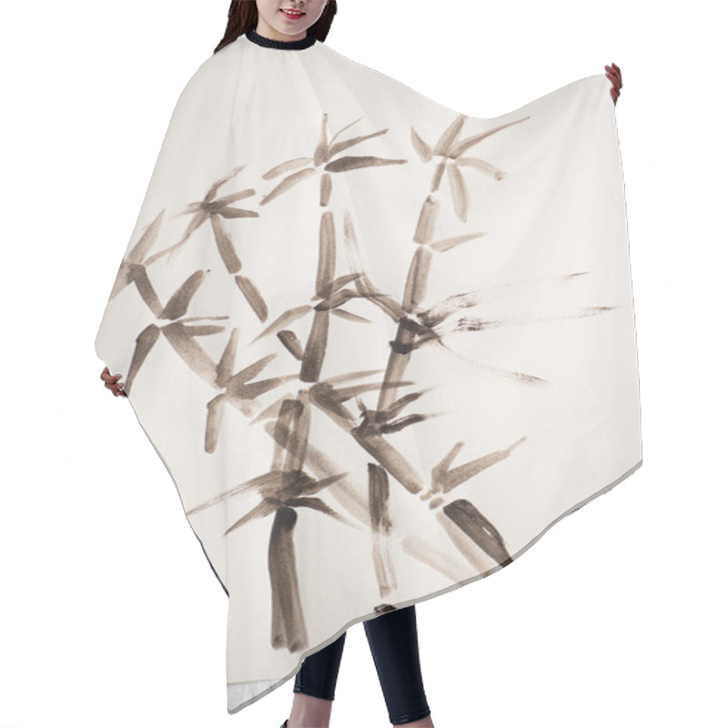 Personality  Top View Of Paper With Japanese Painting With Bamboo On Wooden Background Hair Cutting Cape