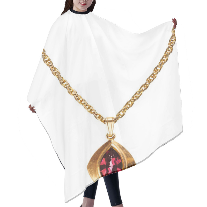 Personality  Gold And Ruby Pendant On Chain Hair Cutting Cape