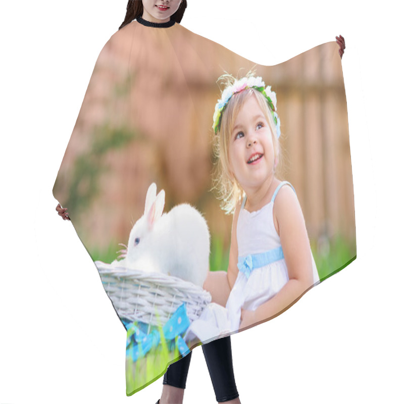 Personality  Cute Little Girl With A Bunny Rabbit Has A Easter At Green Grass Hair Cutting Cape