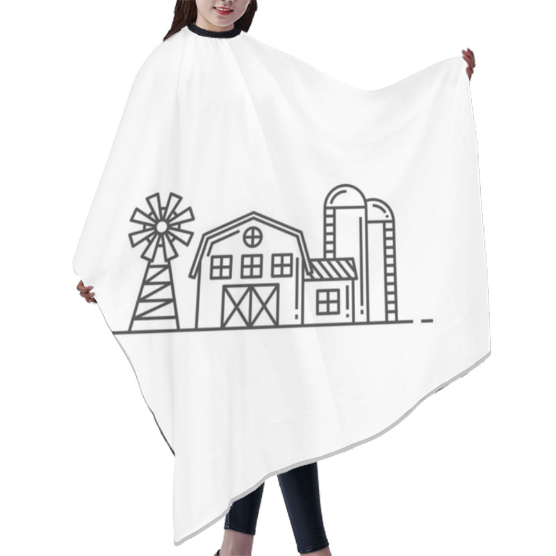 Personality  Farmland Isolated Rural Buildings Icons. Vector Windmill And Grain Storage Barn House, Agriculture Hair Cutting Cape