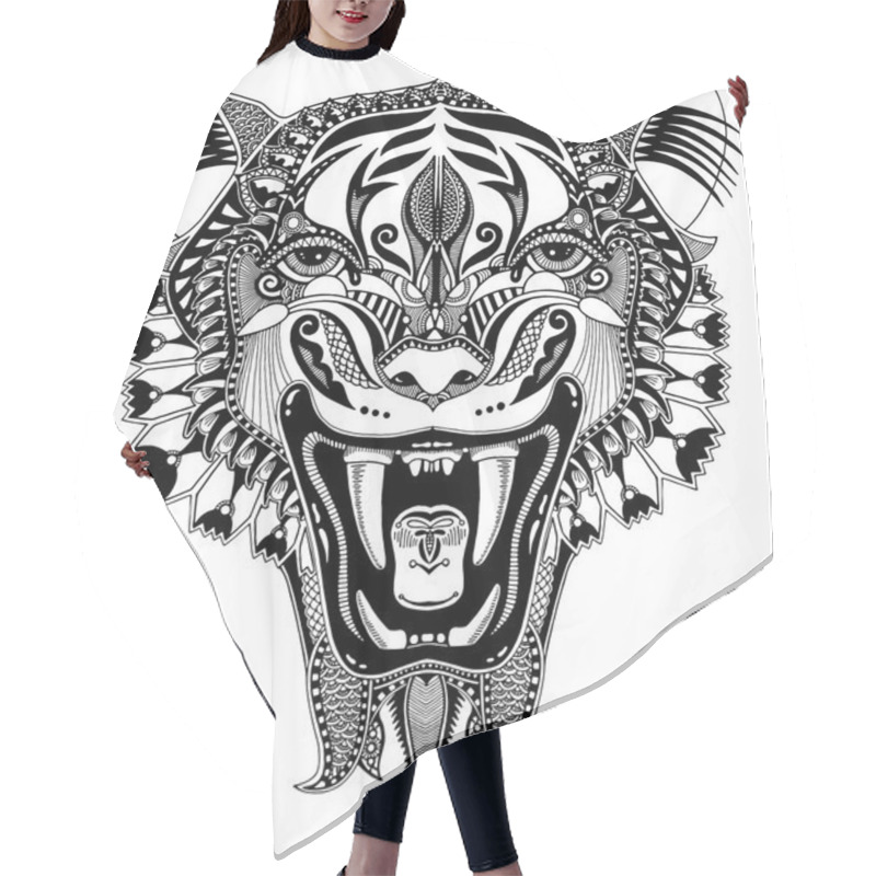 Personality  Original Black Head Tiger Drawing With The Opened Fall Hair Cutting Cape