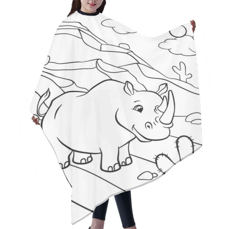 Personality  Cute Rhinoceros Stands And Smiles. Hair Cutting Cape