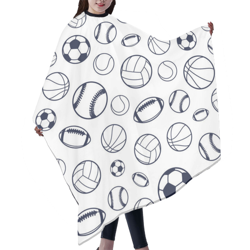 Personality  Vector Sports Balls Black And White Seamless Background, Sports Equipment, Pattern Hair Cutting Cape