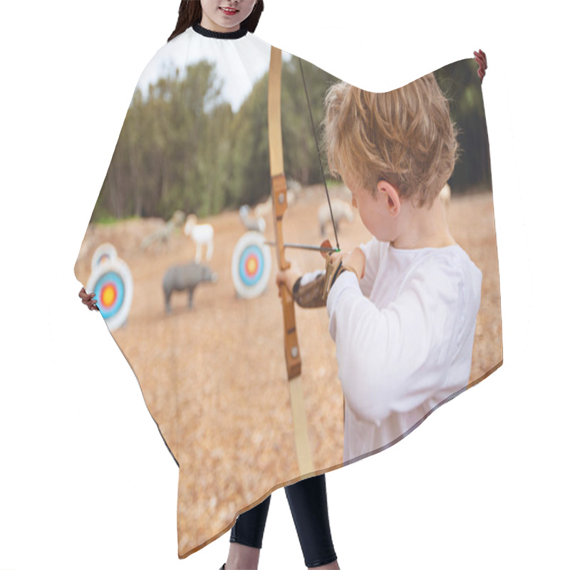 Personality  Little Boy Doing Archery, Aiming At The Target, Fun Outdoor Activity Concept Hair Cutting Cape