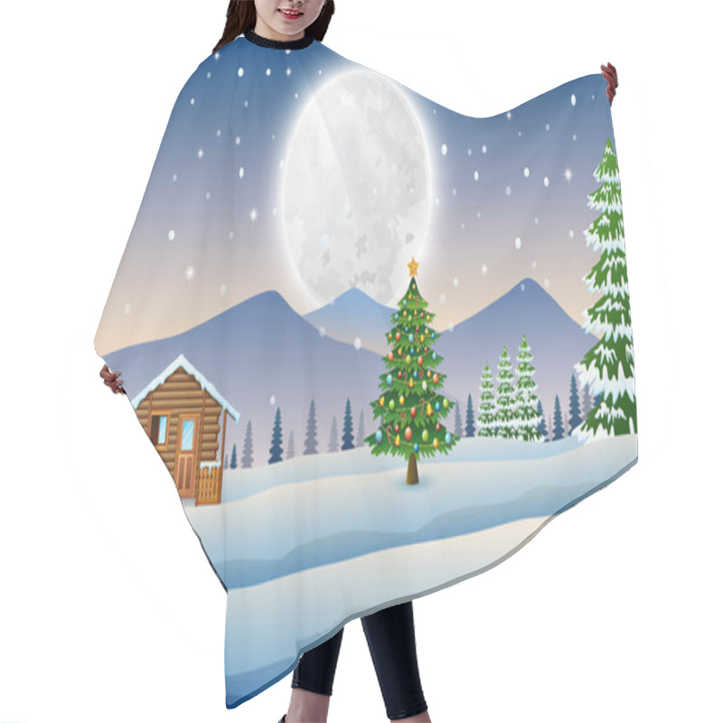 Personality  View Of Wooden Houses And Christmas Trees In Winter Landscape Hair Cutting Cape