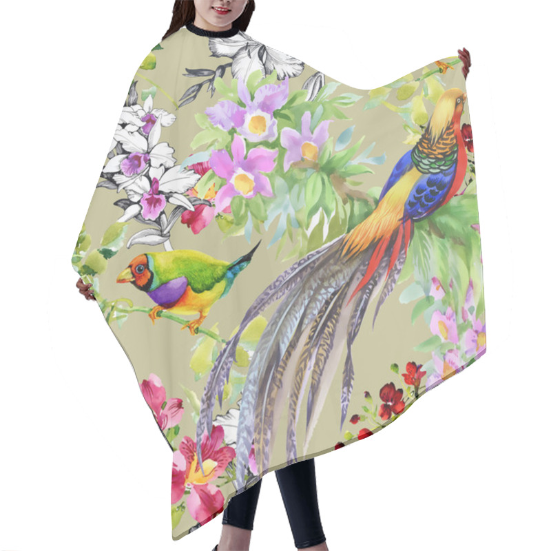 Personality  Tropical  Birds And Exotic Flowers Hair Cutting Cape