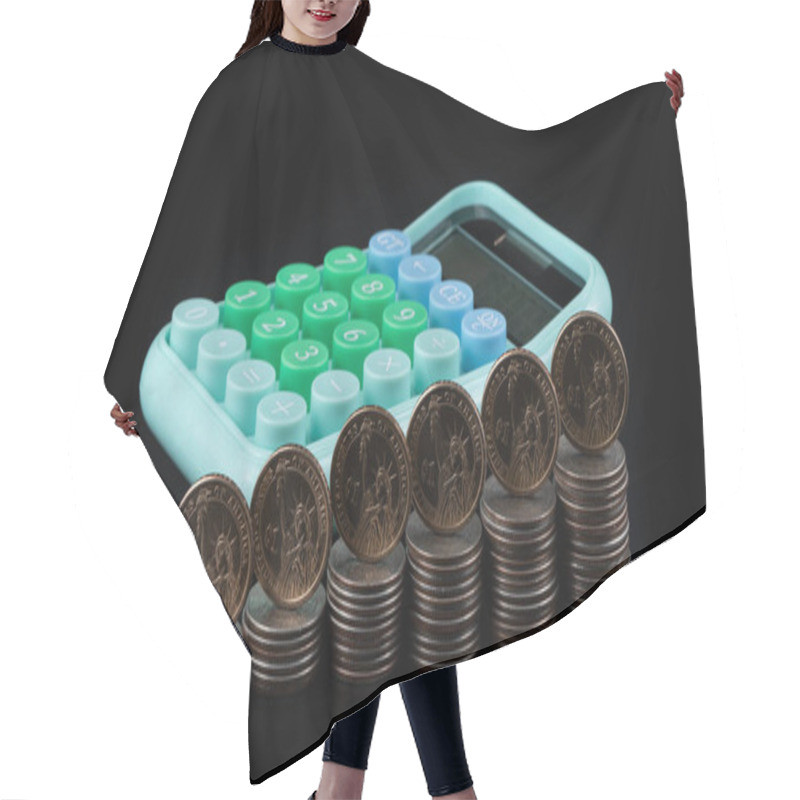 Personality  1 American Dollar Coins And Calculator Hair Cutting Cape