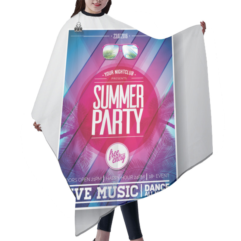 Personality  Vector Summer Beach Party Flyer Design With Typographic Elements And Copy Space On Color Palm Background. Hair Cutting Cape