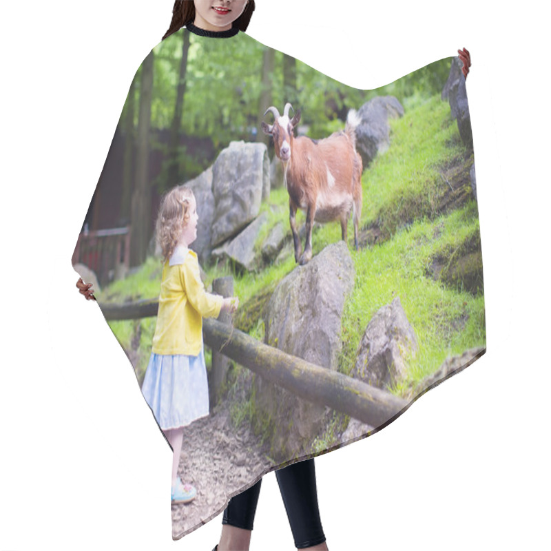 Personality  Little Girl Feeding A Goat Hair Cutting Cape