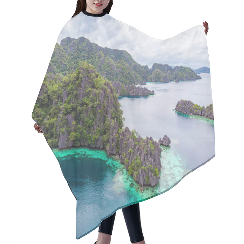 Personality  Aerial View Of Twin Lagoon On Paradise Island With Sharp Limestone Rocks, Tropical Travel Destination - Coron, Palawan, Philippines. Hair Cutting Cape