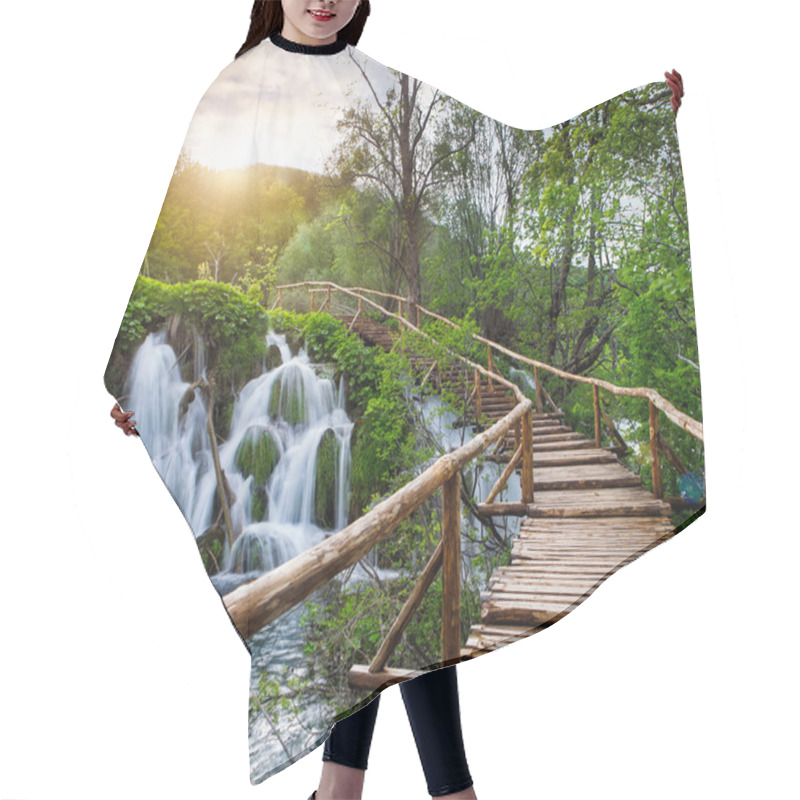 Personality  Beautiful View Of Waterfalls And Pathway In Plitvice Lakes National Park. Hair Cutting Cape