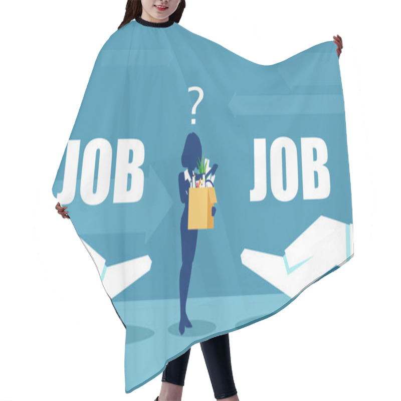 Personality  Job Choice Concept. Vector Of A Business Woman Having Doubts About Job Offerings  Hair Cutting Cape