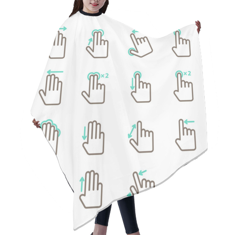 Personality  Hand Touch Gestures Icons Set Hair Cutting Cape