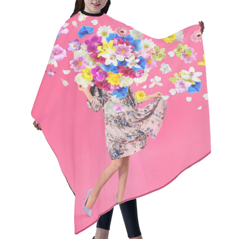 Personality  Creative Spring Fashion Composition. Dancing Girl And Flowers Splash Hair Cutting Cape