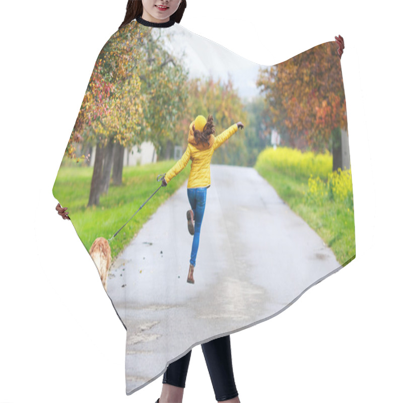 Personality  Funny Girl Running With Dog Friend Hair Cutting Cape