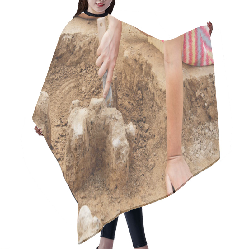 Personality  Archeological Tools, Archeologist Working On Site, Hand And Tool. Hair Cutting Cape